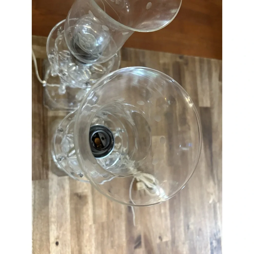 VTG Crystal Hurricane Buffet Lamps Mantle Etched Globes Prisms 15
